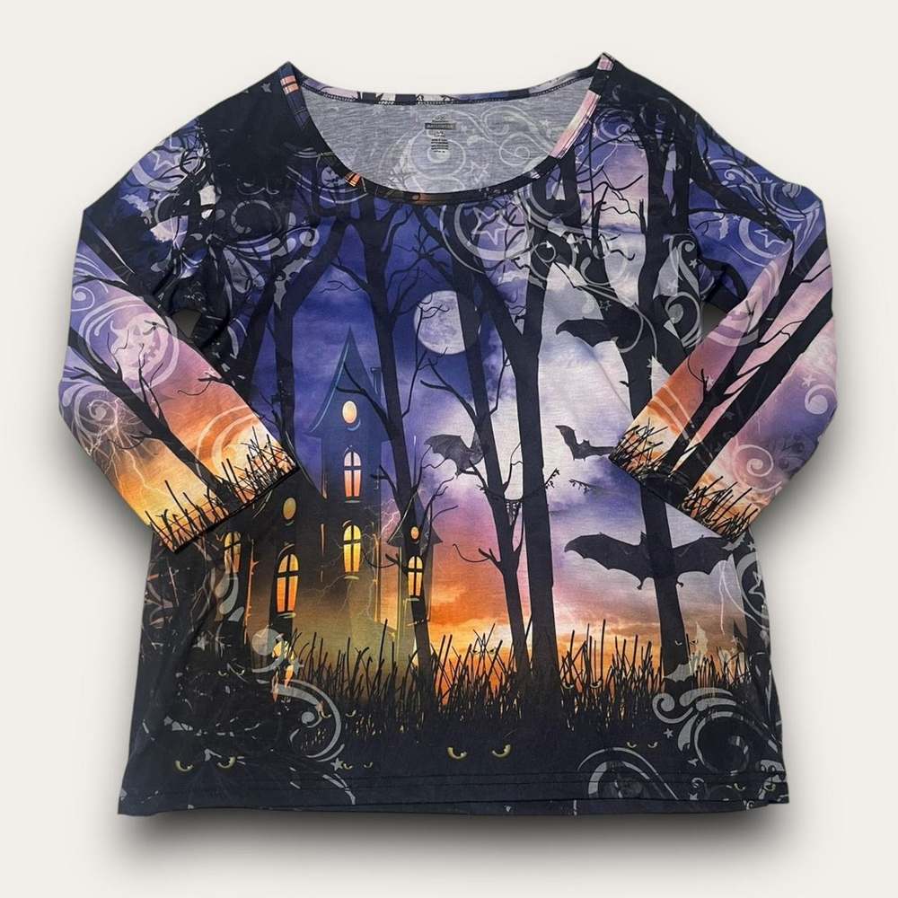 Way to Celebrate Halloween Graphic Allover Print Top Size Large 12-14 Witchy